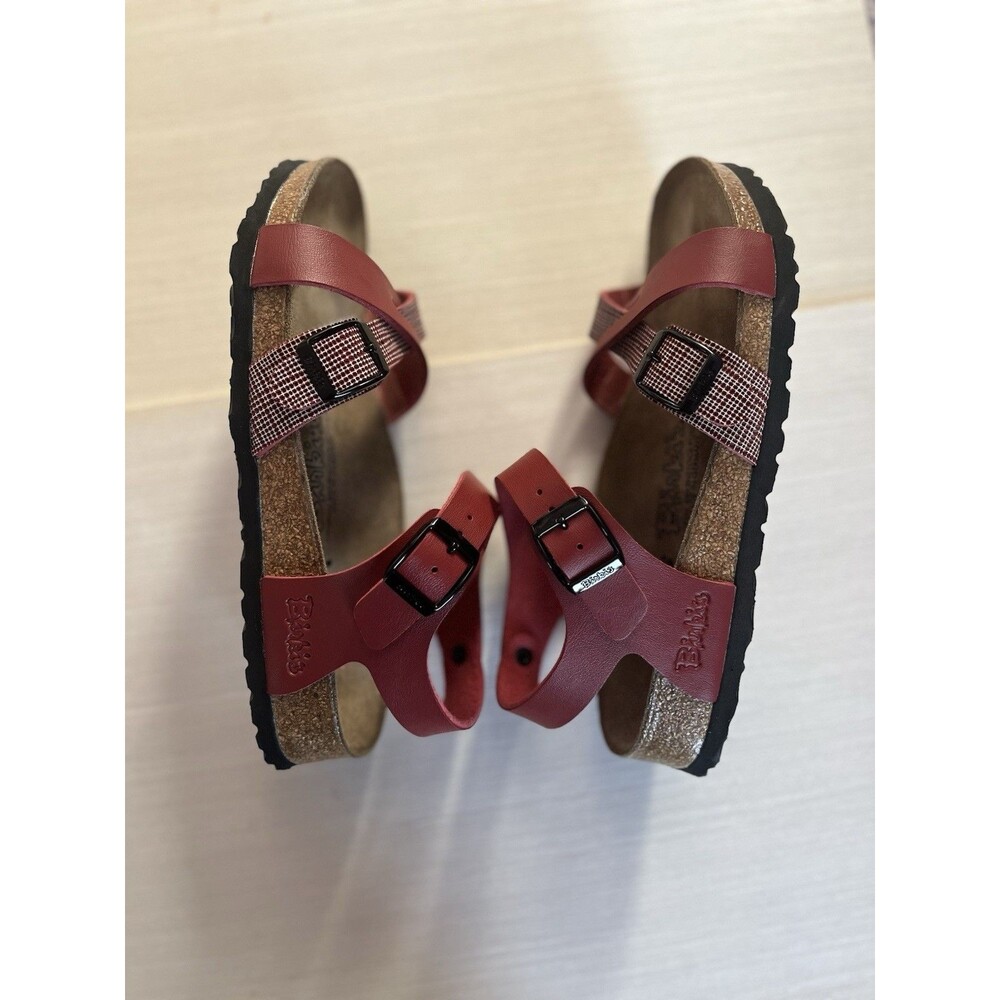 BIRKI'S by Birkenstock US 6.5 EU 37 Sandals Lillie Red Plaid Birko Flor Buckle - Picture 3 of 7